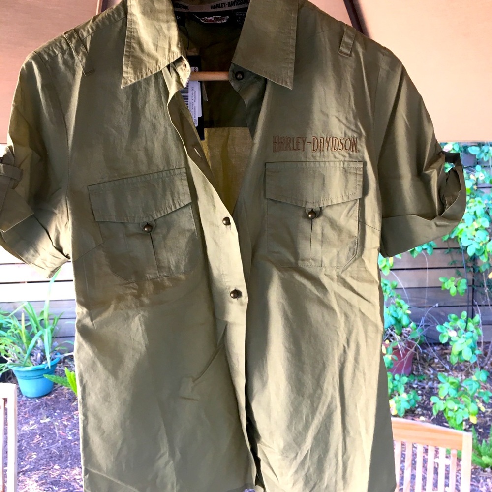 NWT Khaki Green Harley-Davidson Medium Shirt